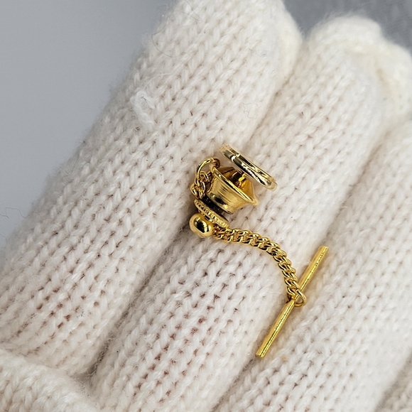 Mint! Lot of 3 Tie Tack Gold Tone Black Glass Stone, Two Accent Gold - Picture 2 of 5